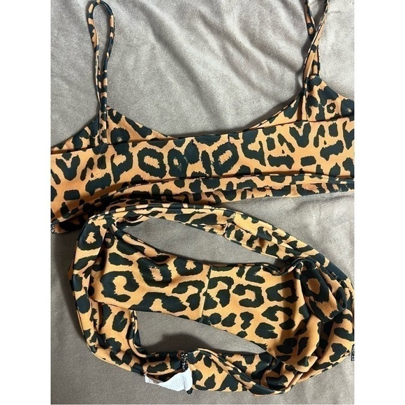 Pretty Little Thing Orange Black Leopard Cheetah Stretch Bikini Set Sz 12 Large - Picture 4 of 8